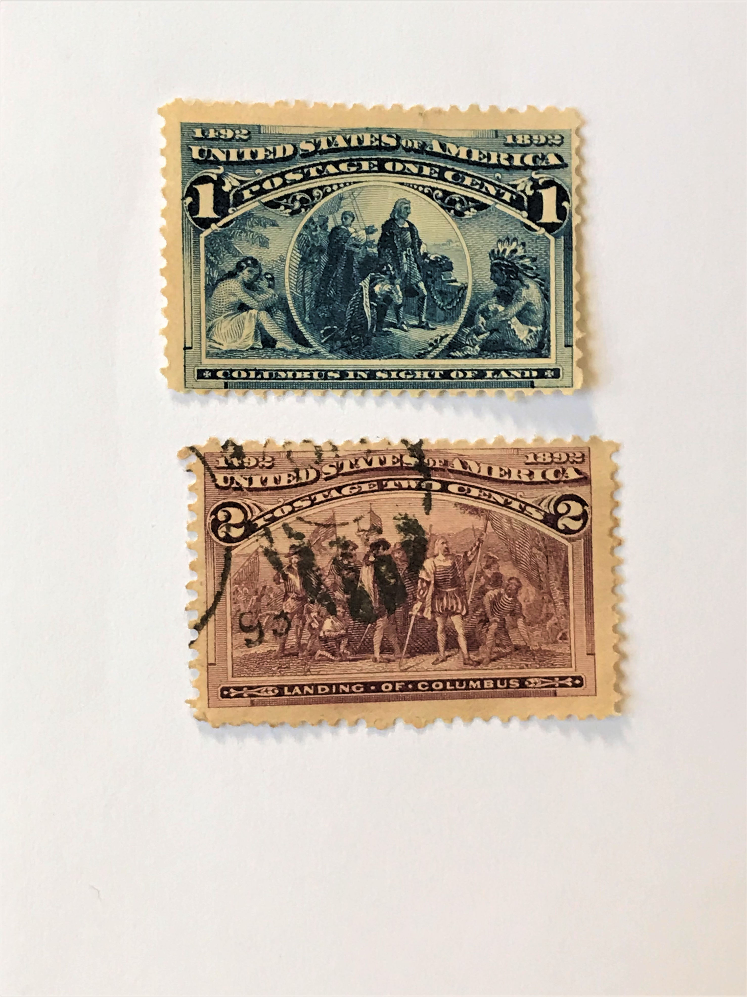 Stamps "US 1893 Columbian Expo Scott #230-231" 1c deep blue & 2c brown violet