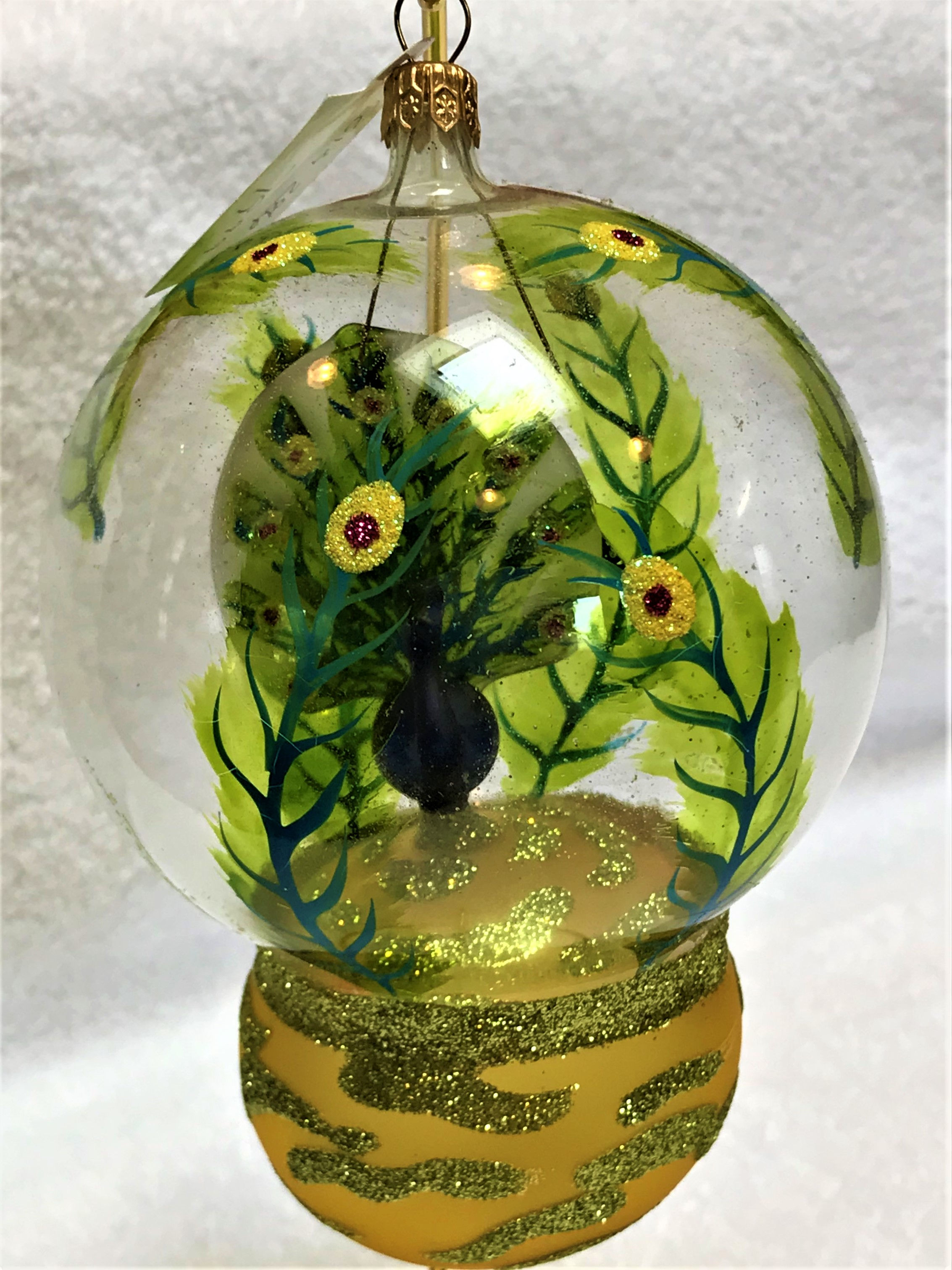 #BIR286 - Thomas Glenn "Blue Peacock" Dome Christmas Ornament