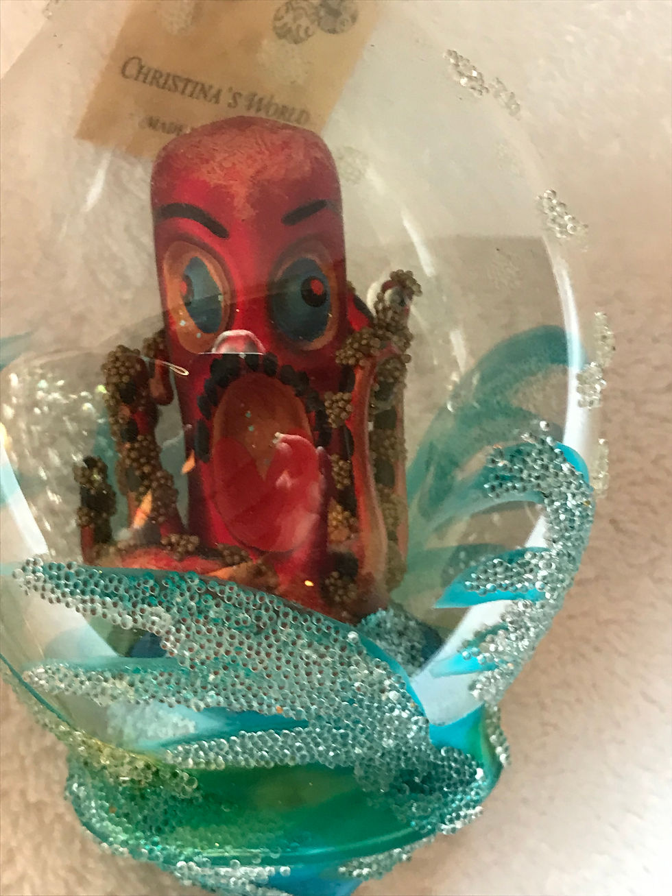 Thumbnail: #FIS458 - Thomas Glenn "Red Octopus" Dome Christmas Ornament