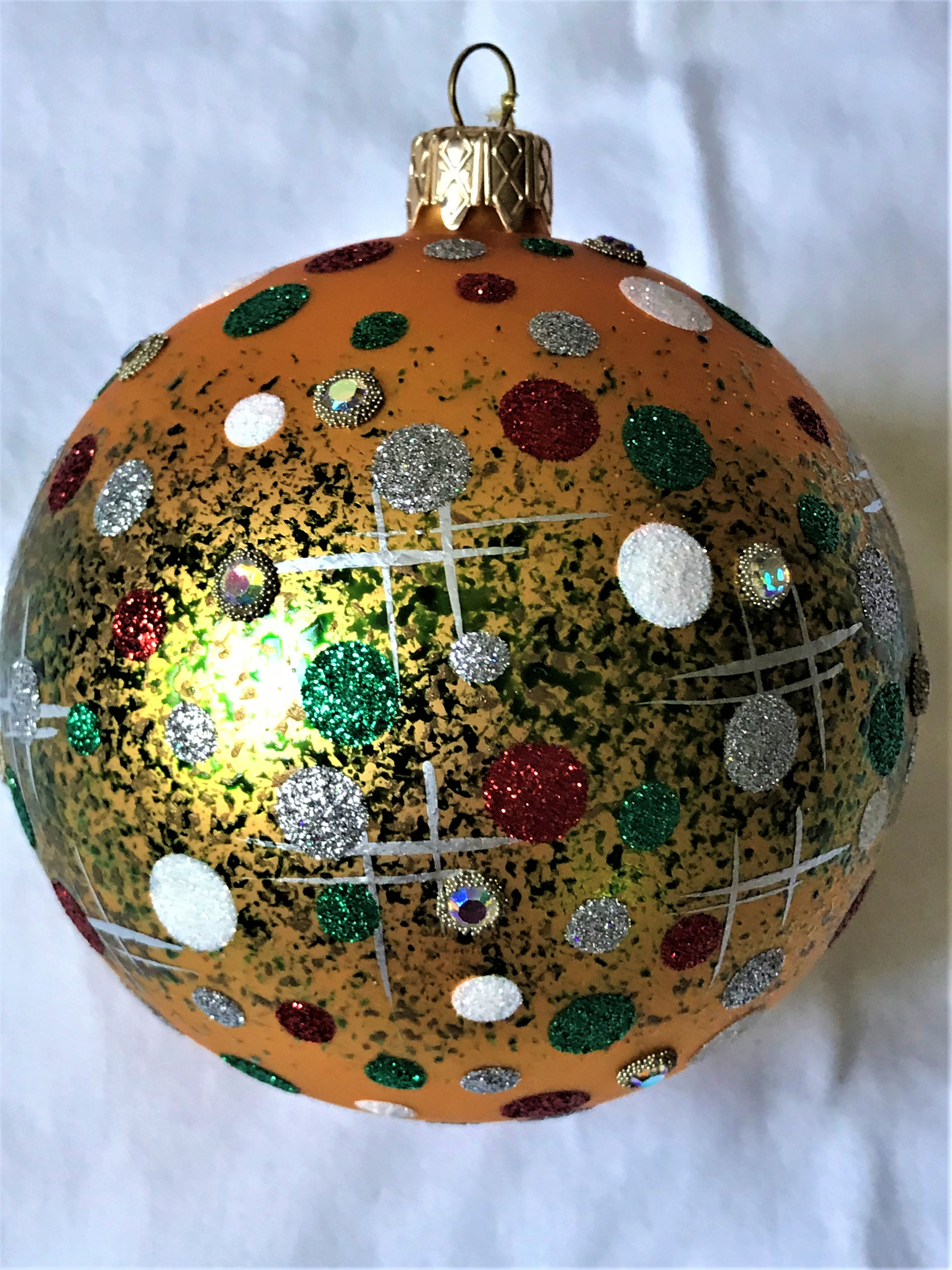 #253 - Thomas Glenn "Dots on Gold" Ball Christmas Ornament