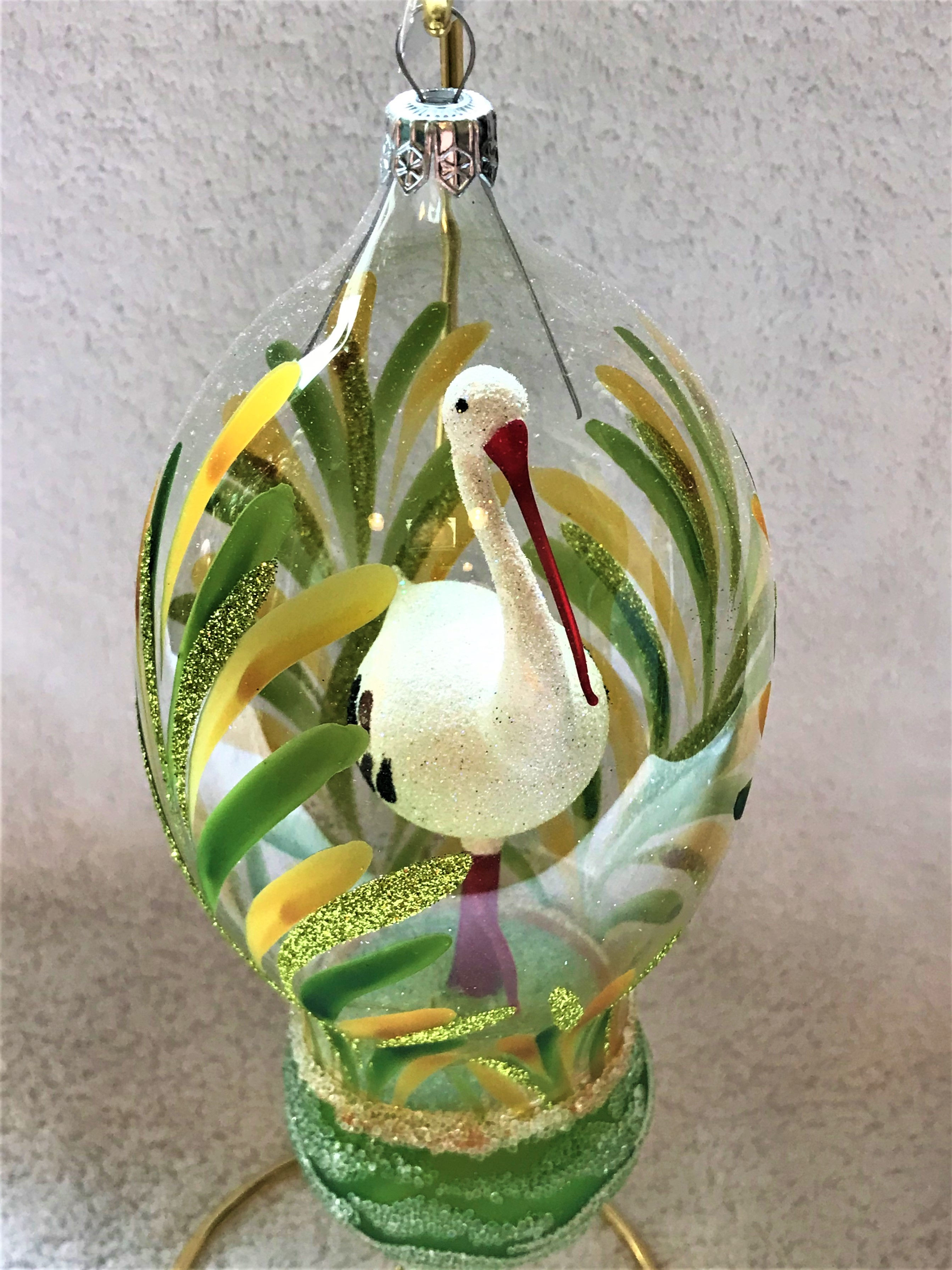 #BIR289 - Thomas Glenn "Large White Stork" Dome Christmas Ornament