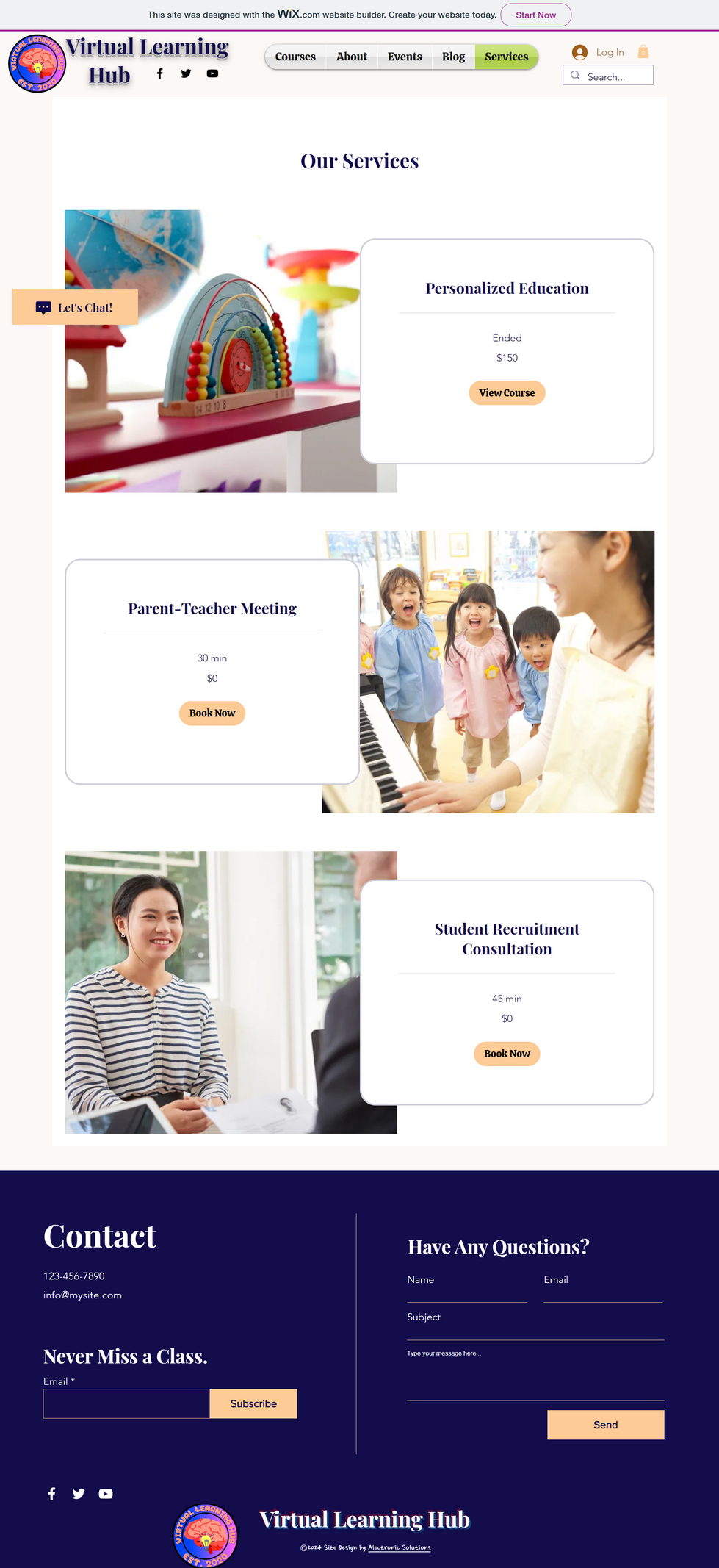 Virtual Learning Hub Services Page