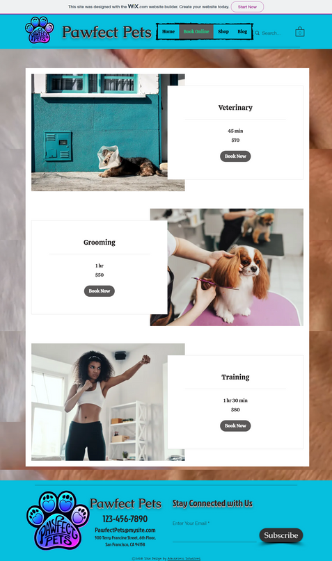 Pawfect Pets Bookings Page