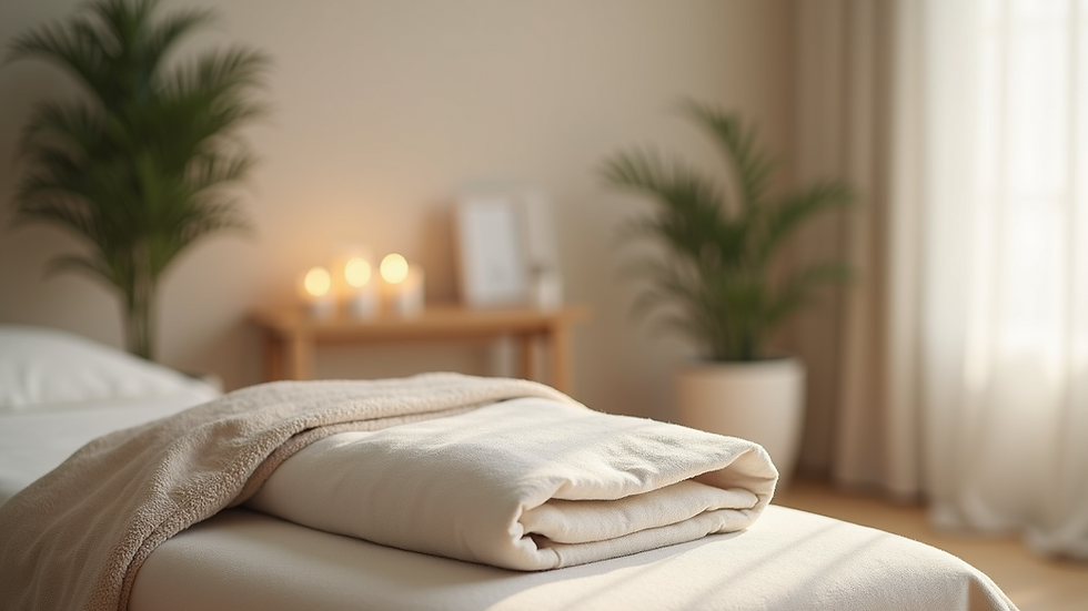 Close-up view of a serene therapy room with calming decor
