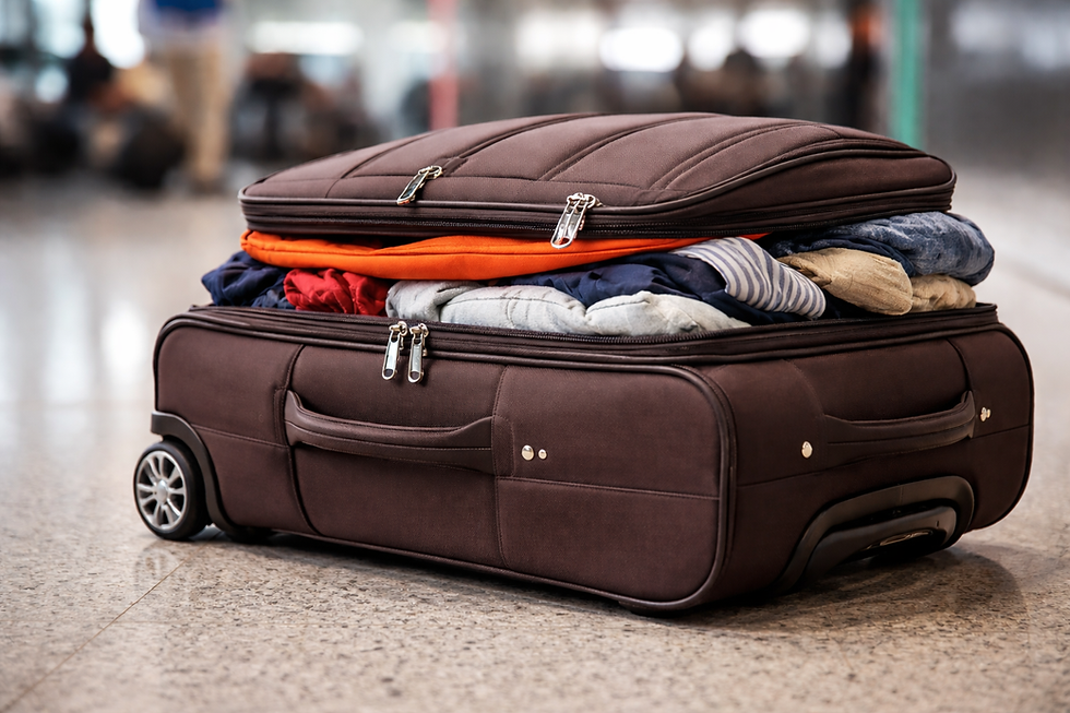 overstuffed carry on in the airport