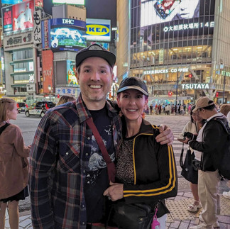 Nikol and her husband at Shibuya Scramble Crossing in Tokyo