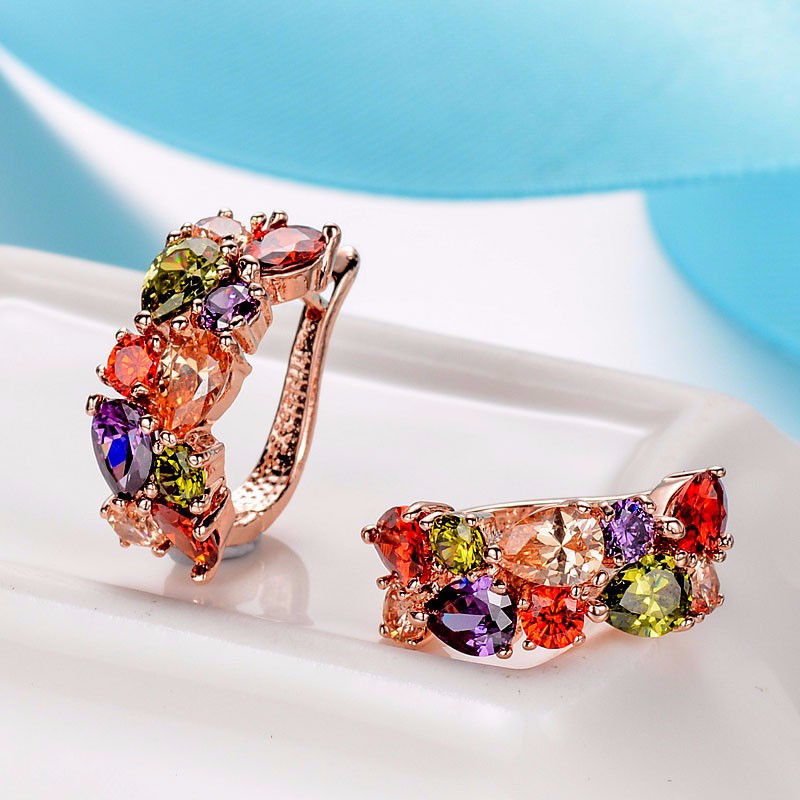 Thumbnail: "Seeka" - Multi Gem Rose Gold Earrings