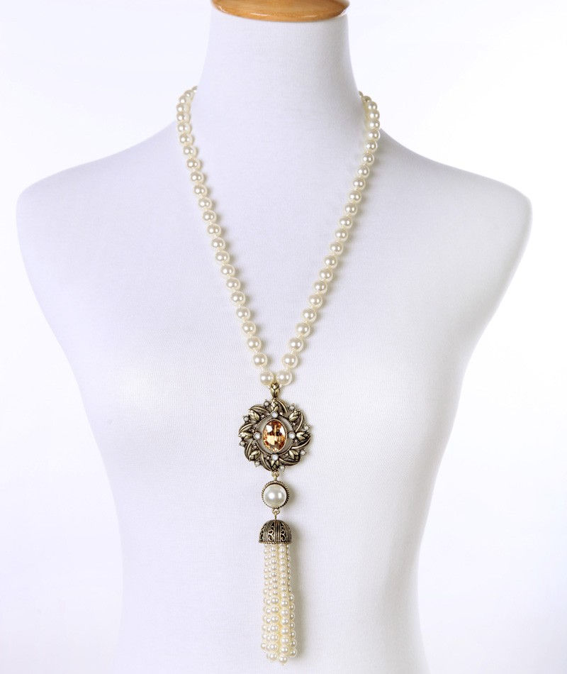 Thumbnail: "Esila" - Pearly White Long Necklace