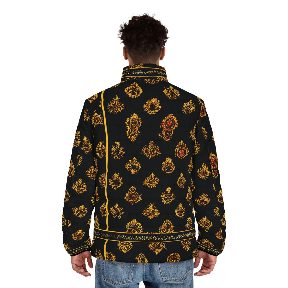 Men's Puffer Jacket (AOP) (Gold Blotch - By DR Lit Huan)