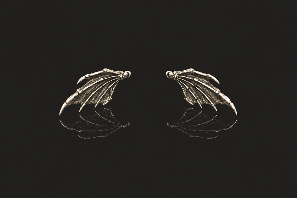 Silver Demon Wing Earrings Back View