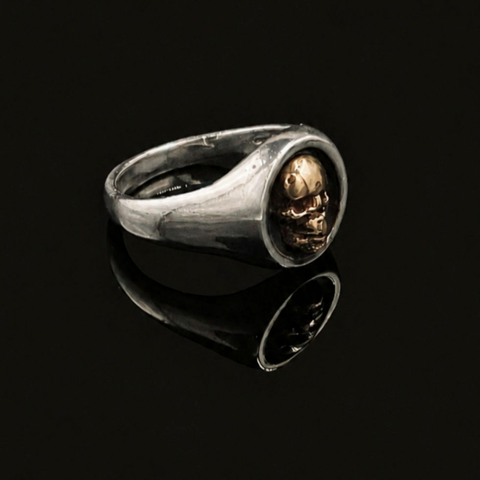 Thumbnail: Sterling silver and gold skull signet ring Side View