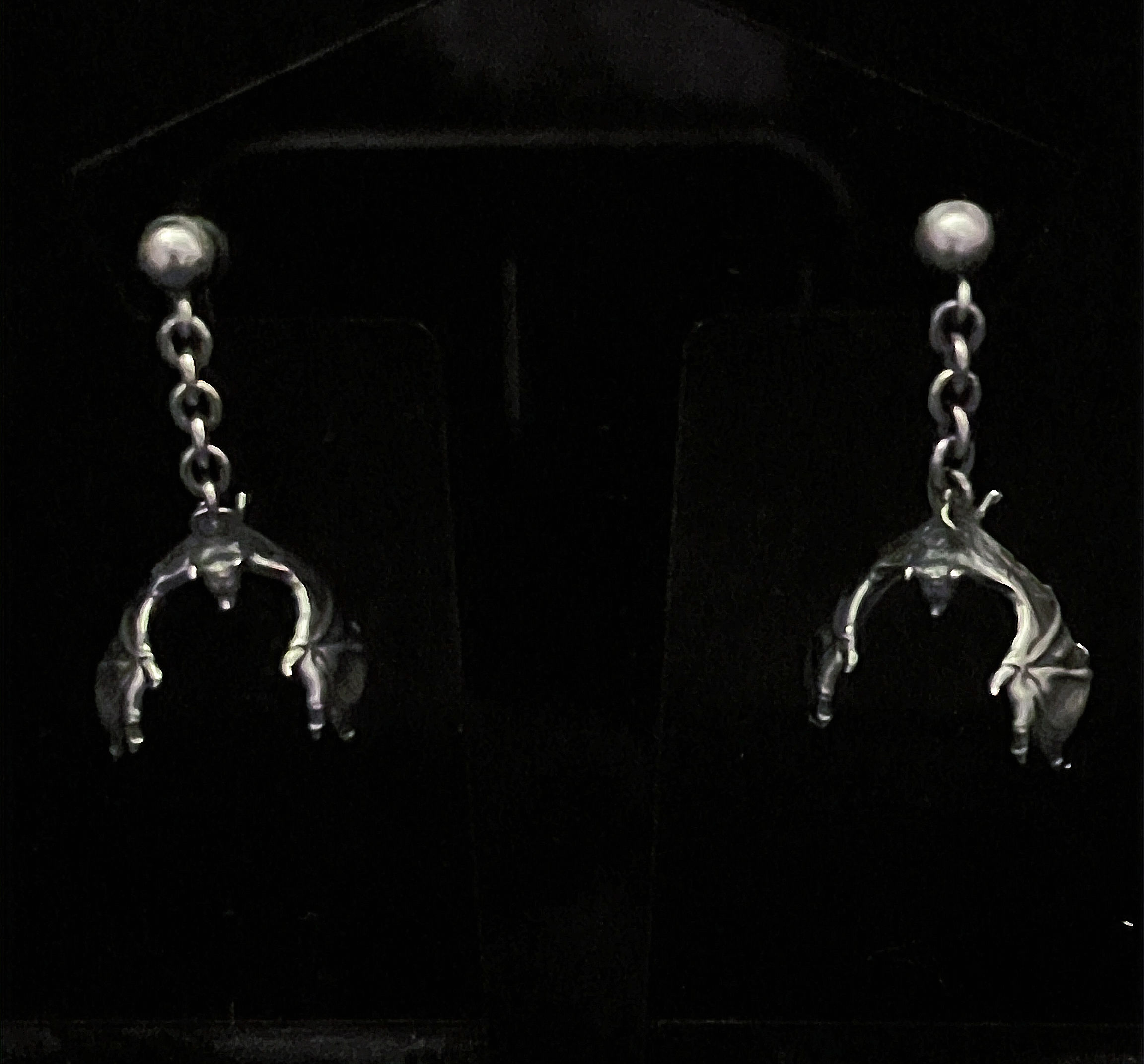 Silver Vampire Bat Dangle Earrings Pair