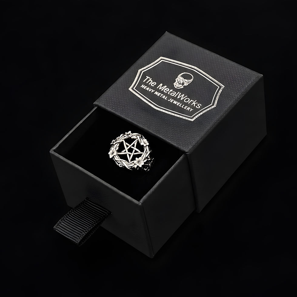Thumbnail: Sterling Silver Pentacle Ring in jewellery box