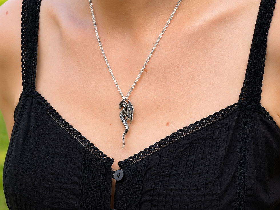 Silver Wyvern Pendant worn by a woman