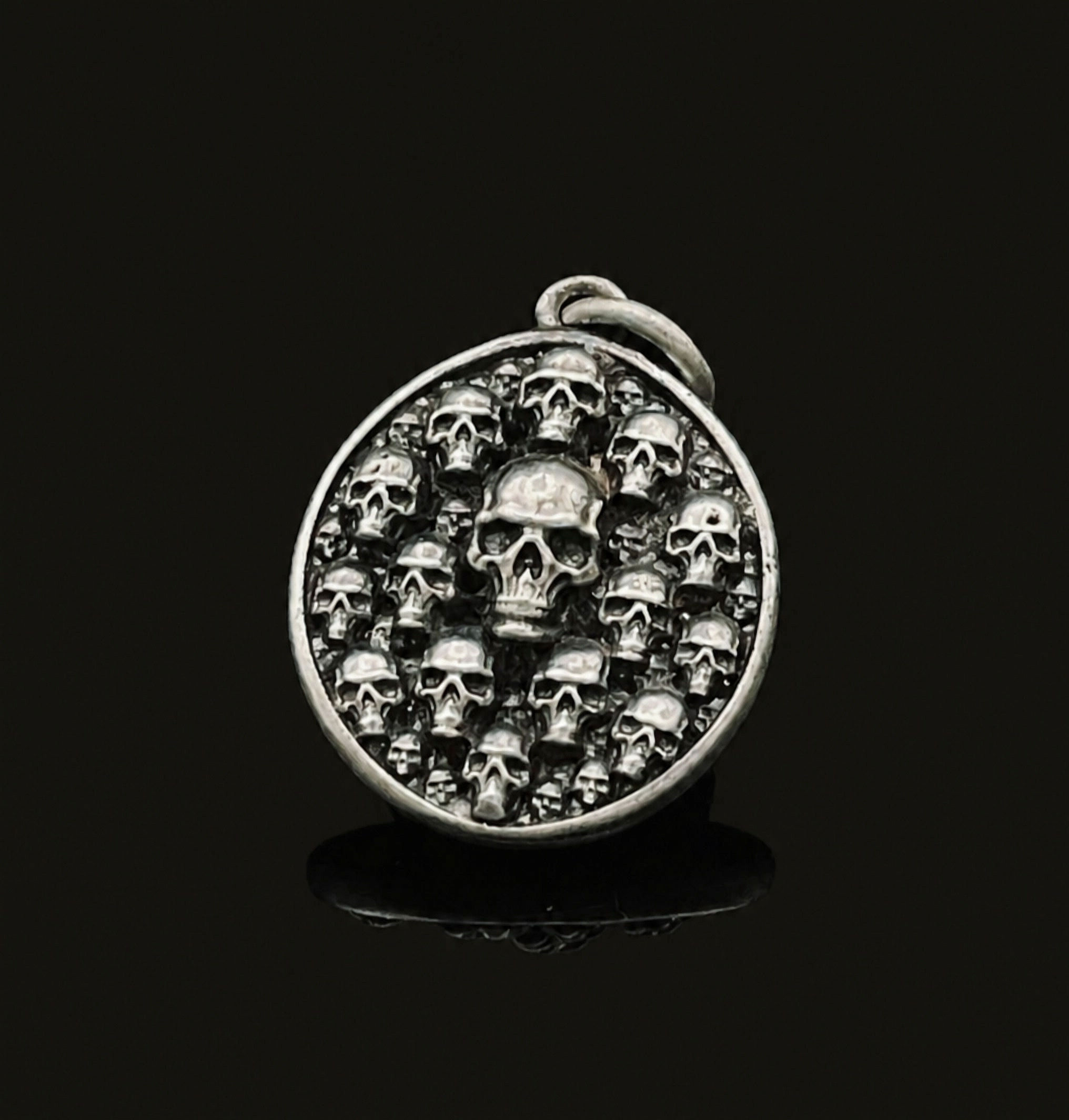 Silver Catacombs Skulls Pendant Front View