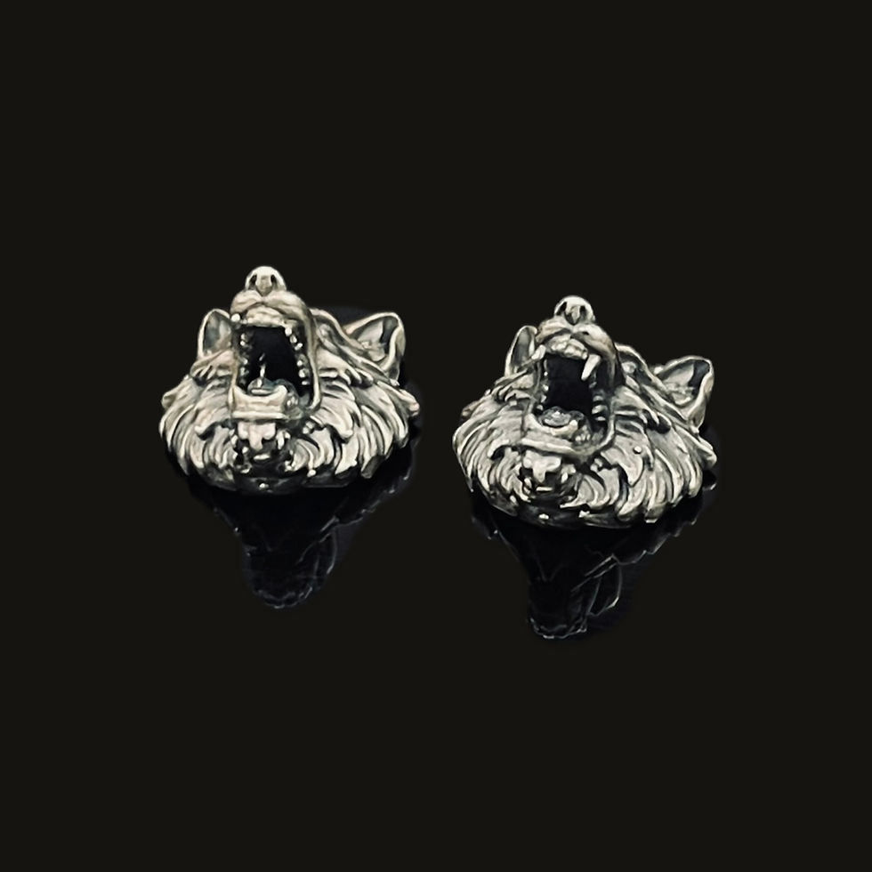 Thumbnail: Sterling Silver Wolf Stud Earrings Underside View