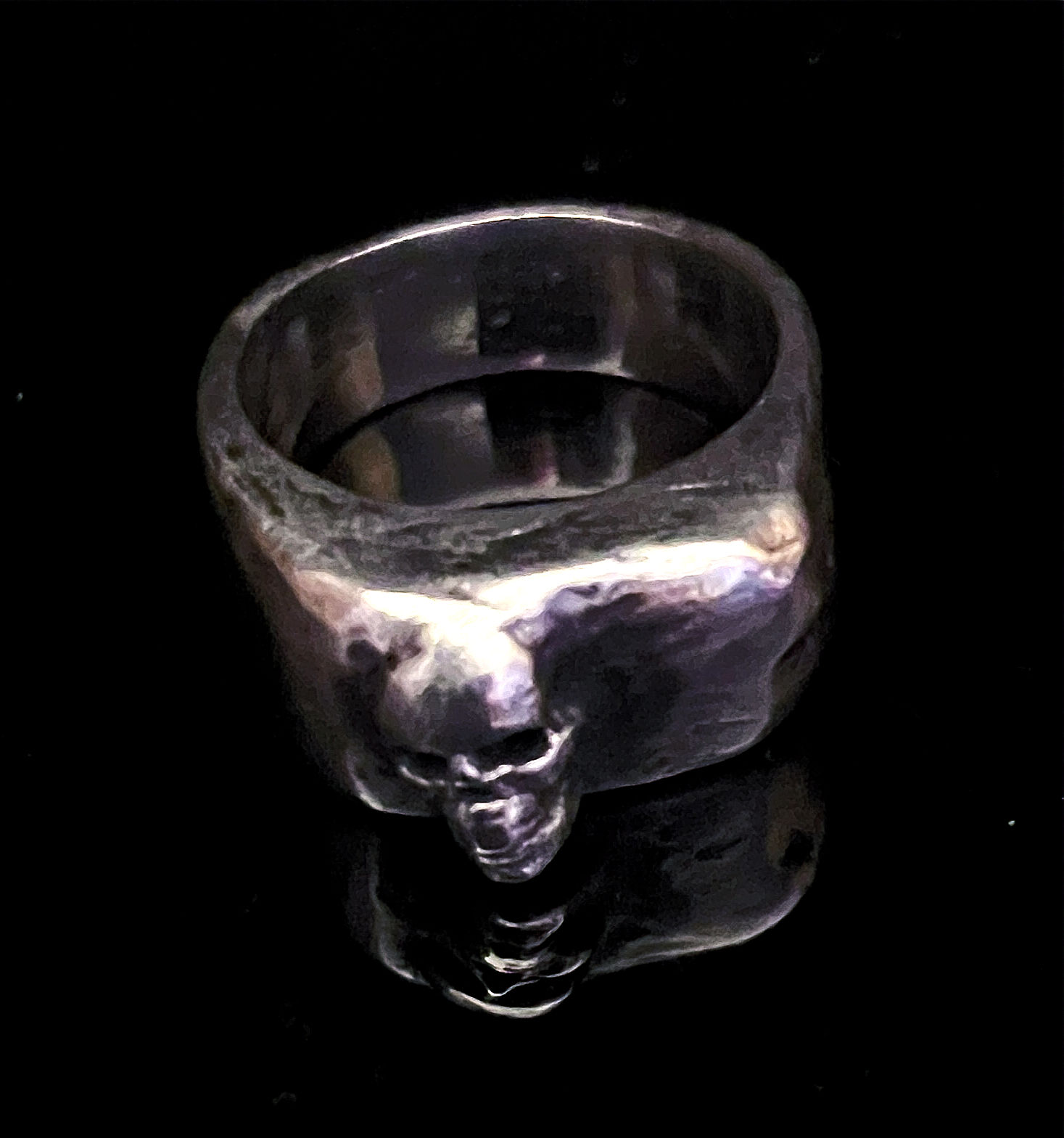 Silver Melted Skulll Signet Ring Main View