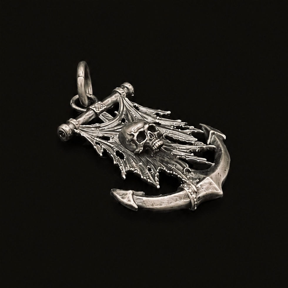 Thumbnail: Sterling Silver Anchor Skull Pendant Side View