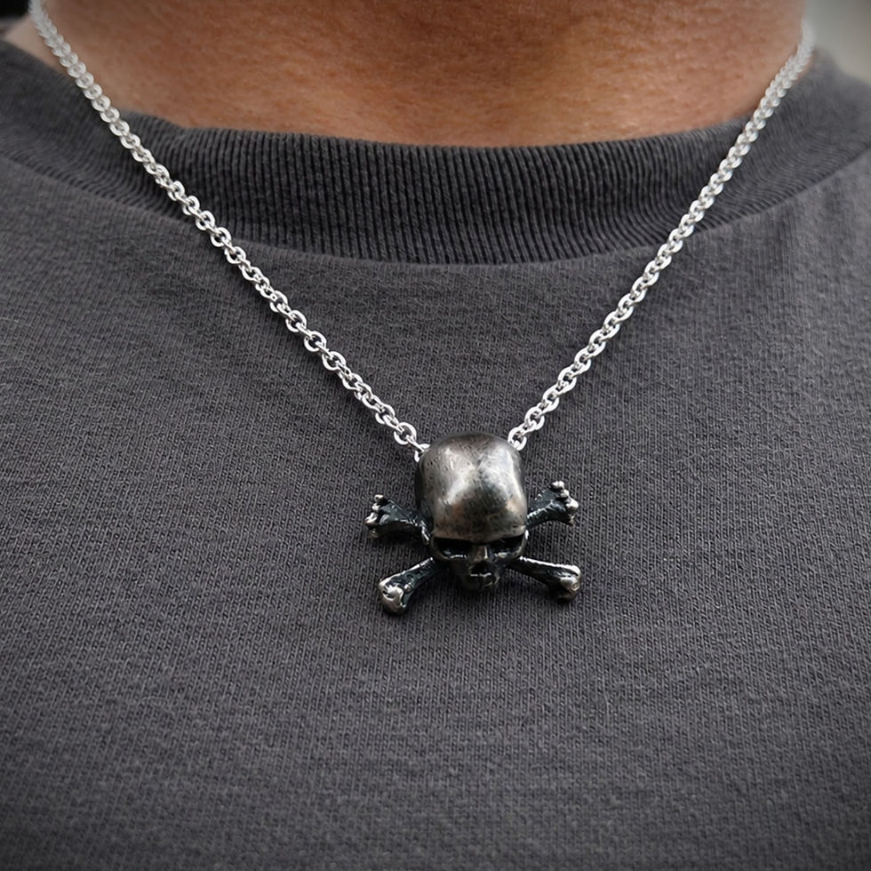 Sterling Silver Skull Pendant worn by a man