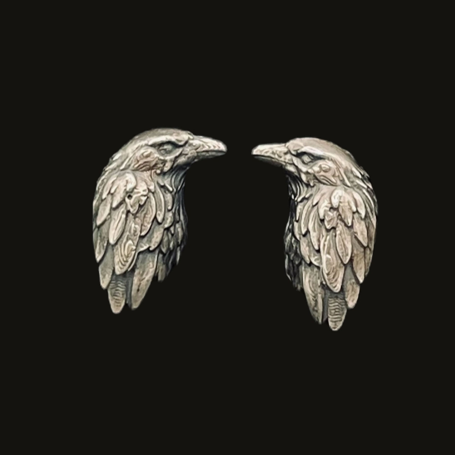 Sterling Silver Raven Earrings Front View