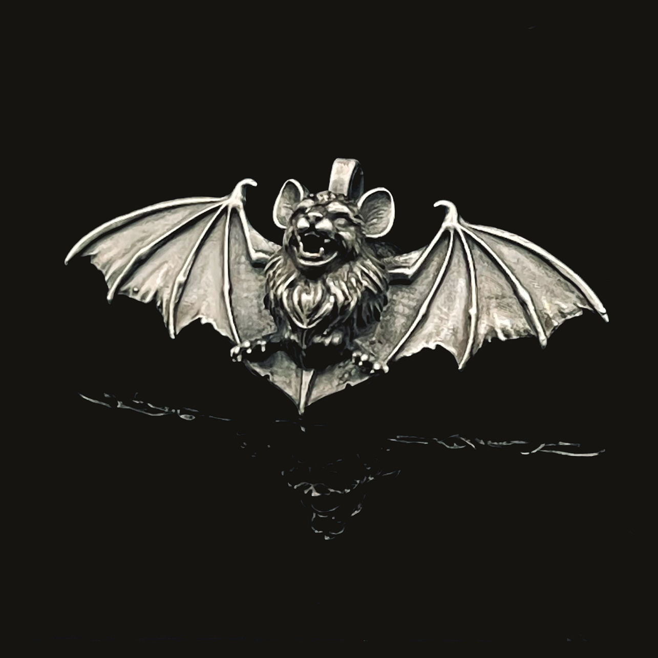 Sterling Silver Bat Pendant Close up View