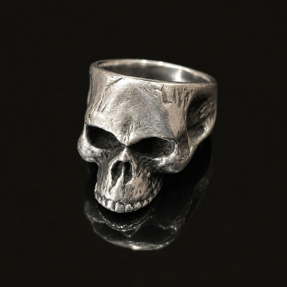 Sterling Silver Mortem Skull Ring Front View