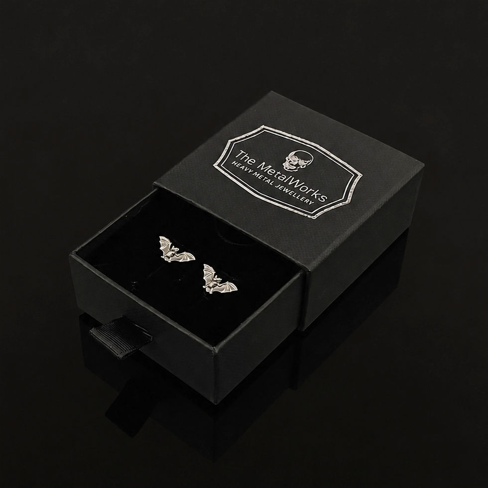 Sterling Silver Bat Stud Earrings in jewellery box