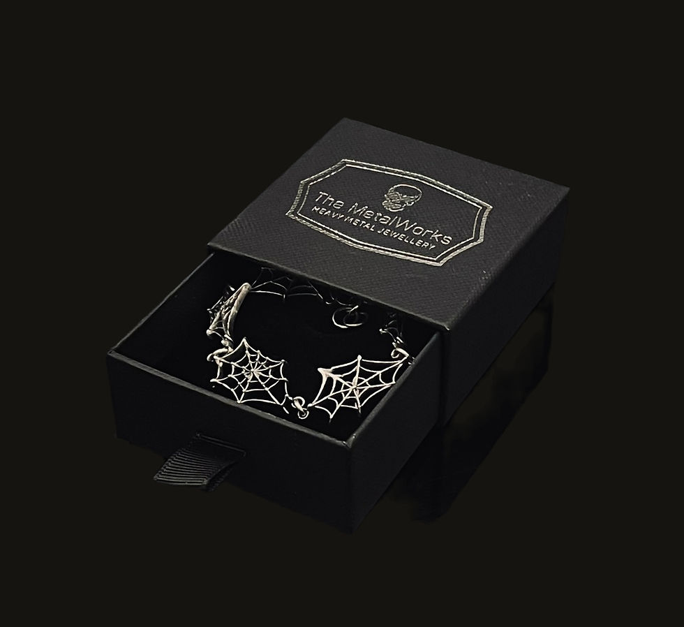 Thumbnail: Silver Spider Web Bracelet in jewellery box