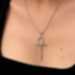 Srerling Silver Ankh Pendant on a woman