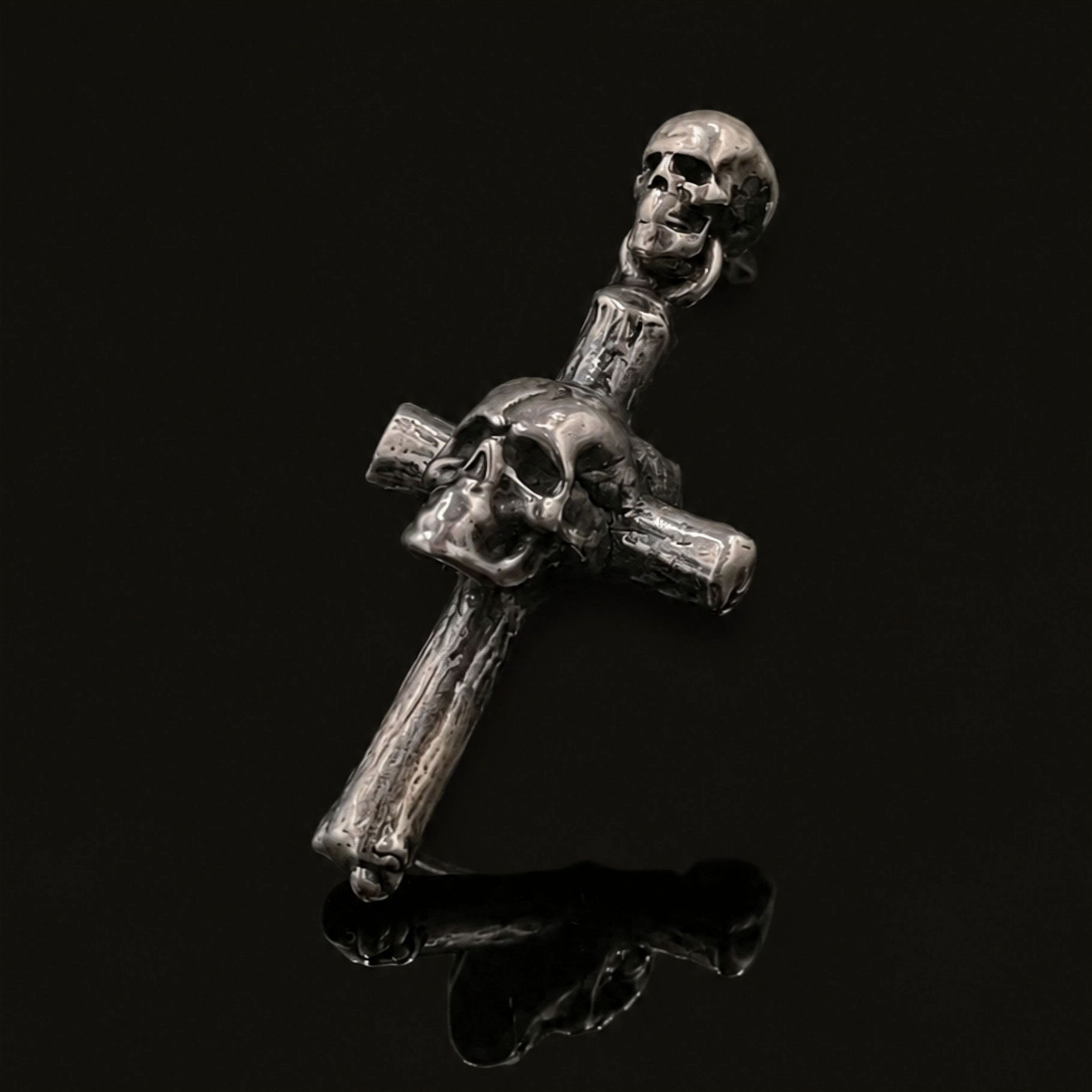 Sterling Silver Skull Cross Pendant with skull bail