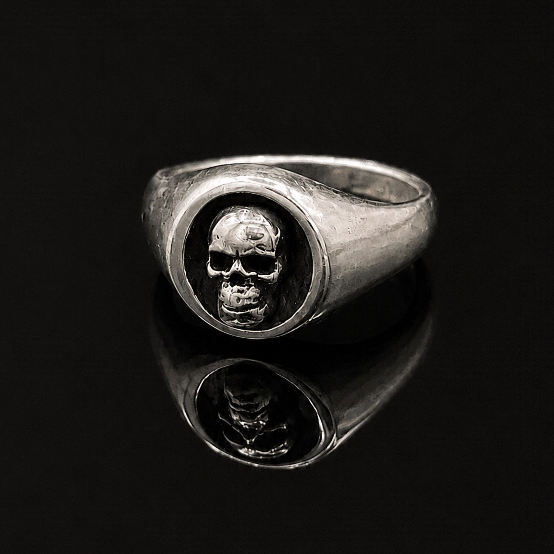 Sterling Silver Skull Signet Ring Front View