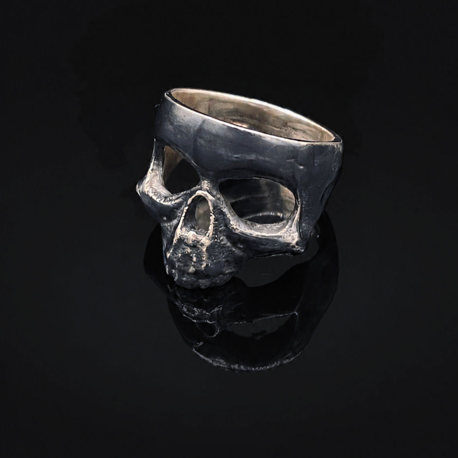 Thumbnail: Men's Sterling Silver Skull Ring Angled View