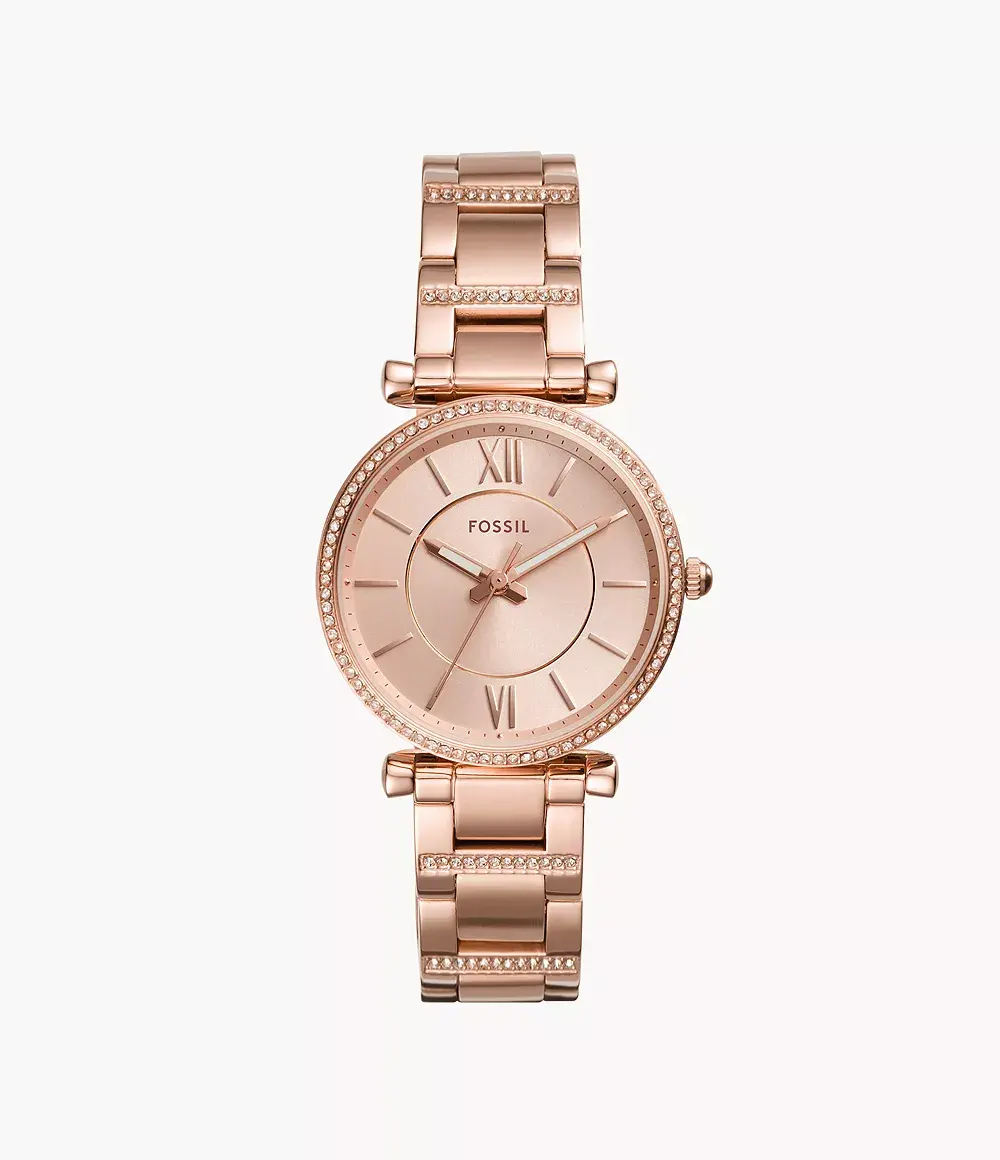 Fossil Carlie Three-Hand Rose-Gold-Tone Stainless Steel Watch ES4301