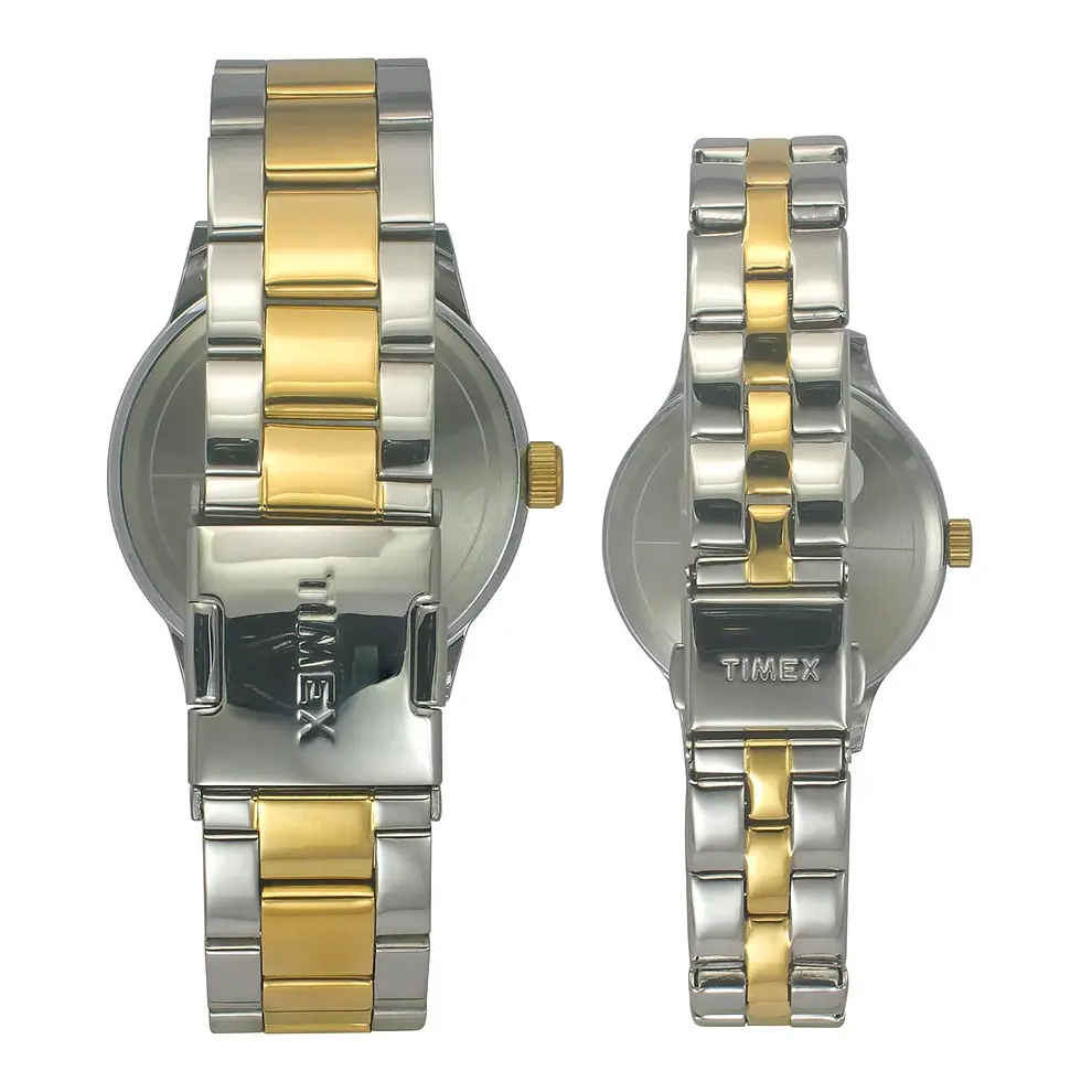 Thumbnail: Timex Unisex Golden Silver Round Dial Analog Pair Watches - TW00PR315