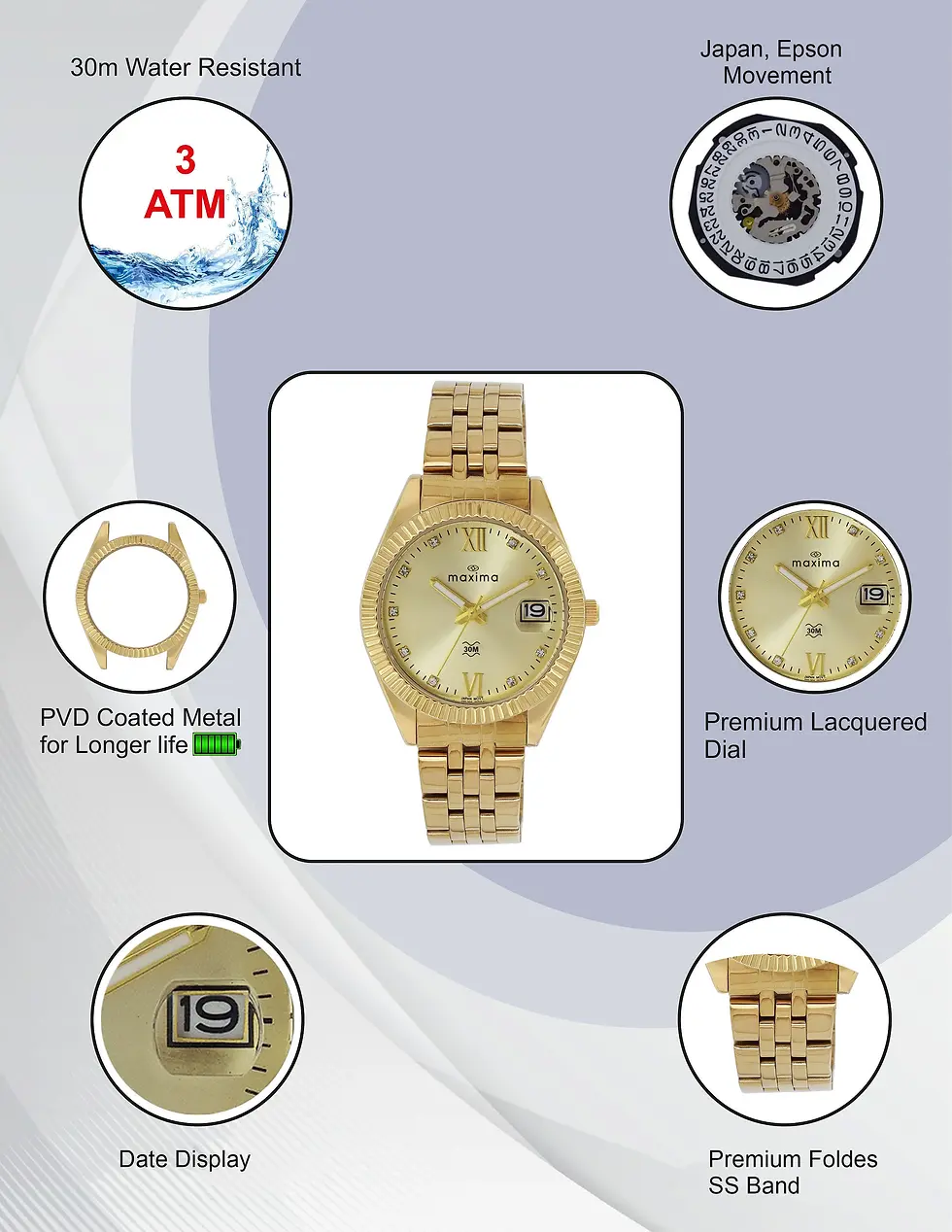 Thumbnail: Maxima Athena Collection MF Gold Watch AA001 For Women 71140CMLY