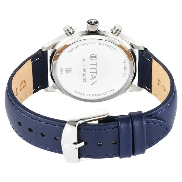 Thumbnail: Titan Sapphire  Multifunction Silver Dial Leather Strap Watch for Men nt1874sl04