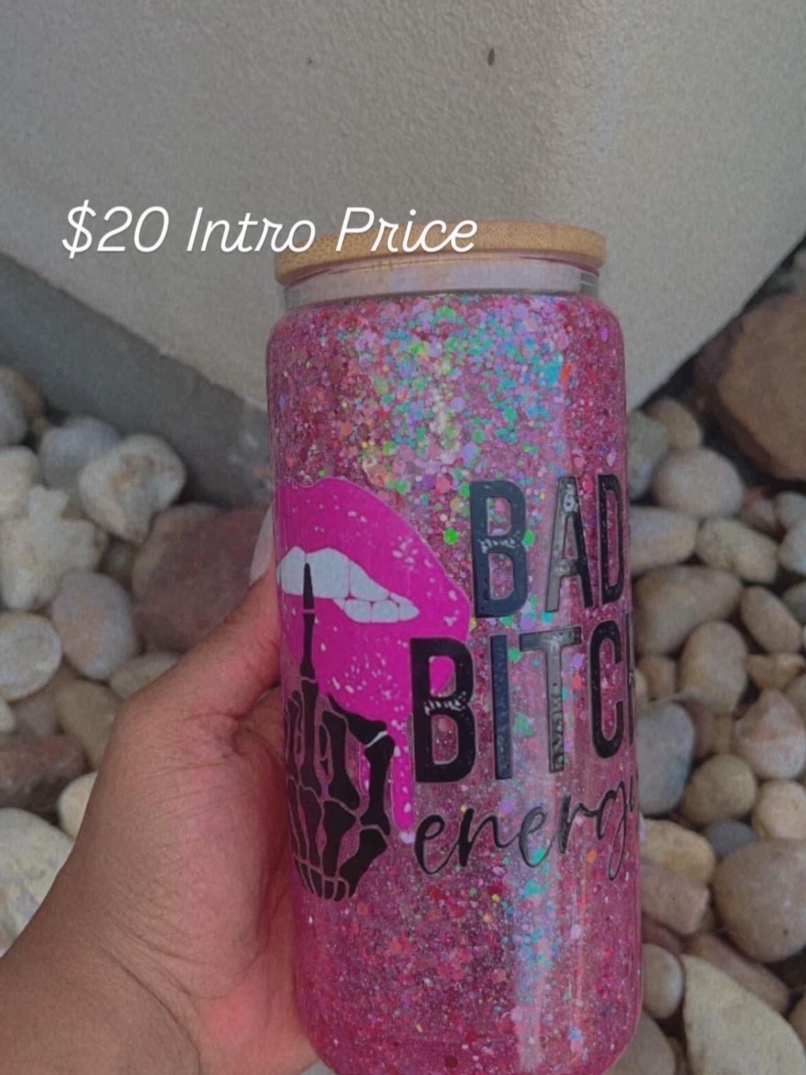 16 oz Glitter Snowglobe Glass Tumbler