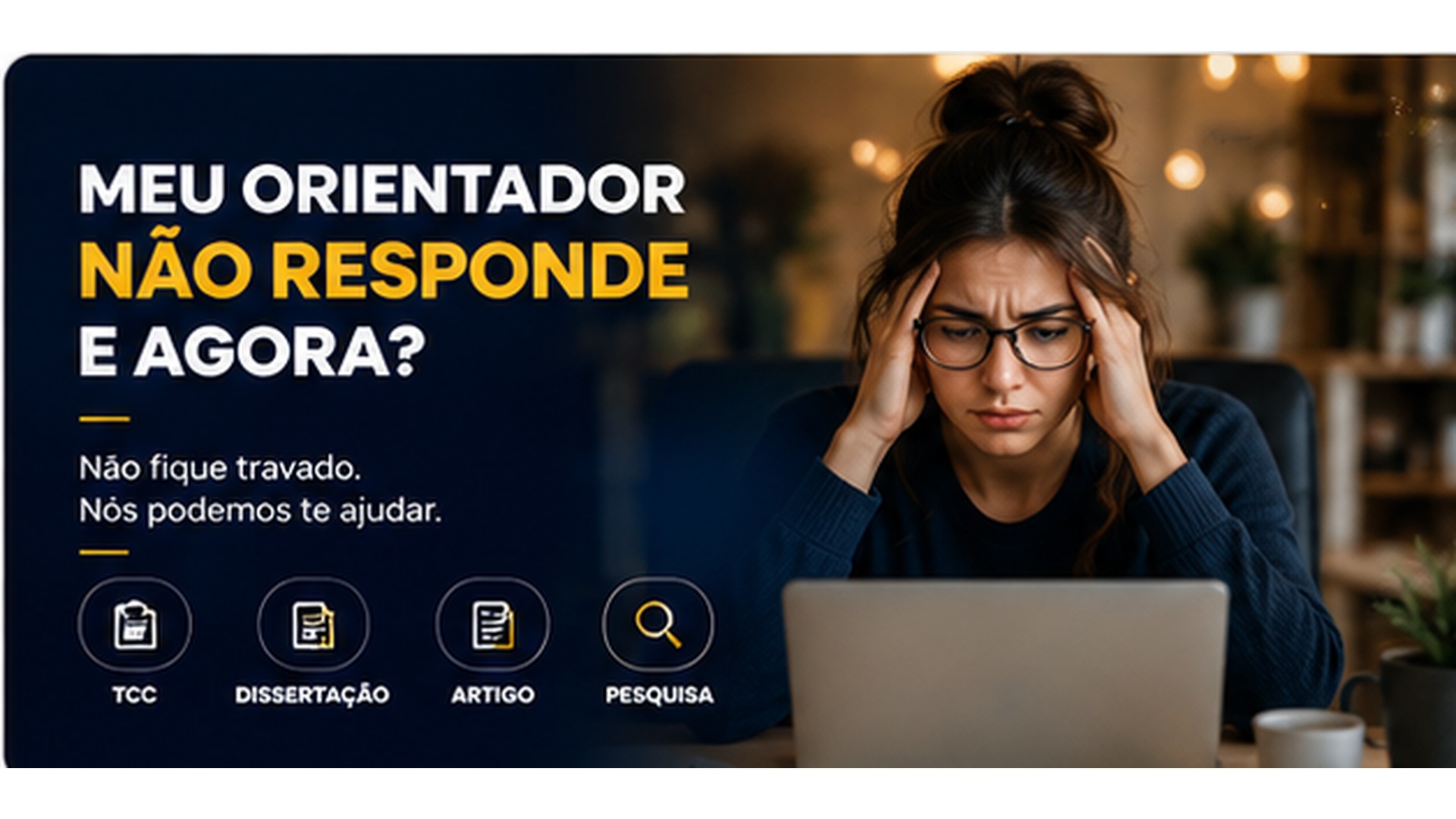 Estudante organizando um TCC enquanto aguarda resposta do orientador
