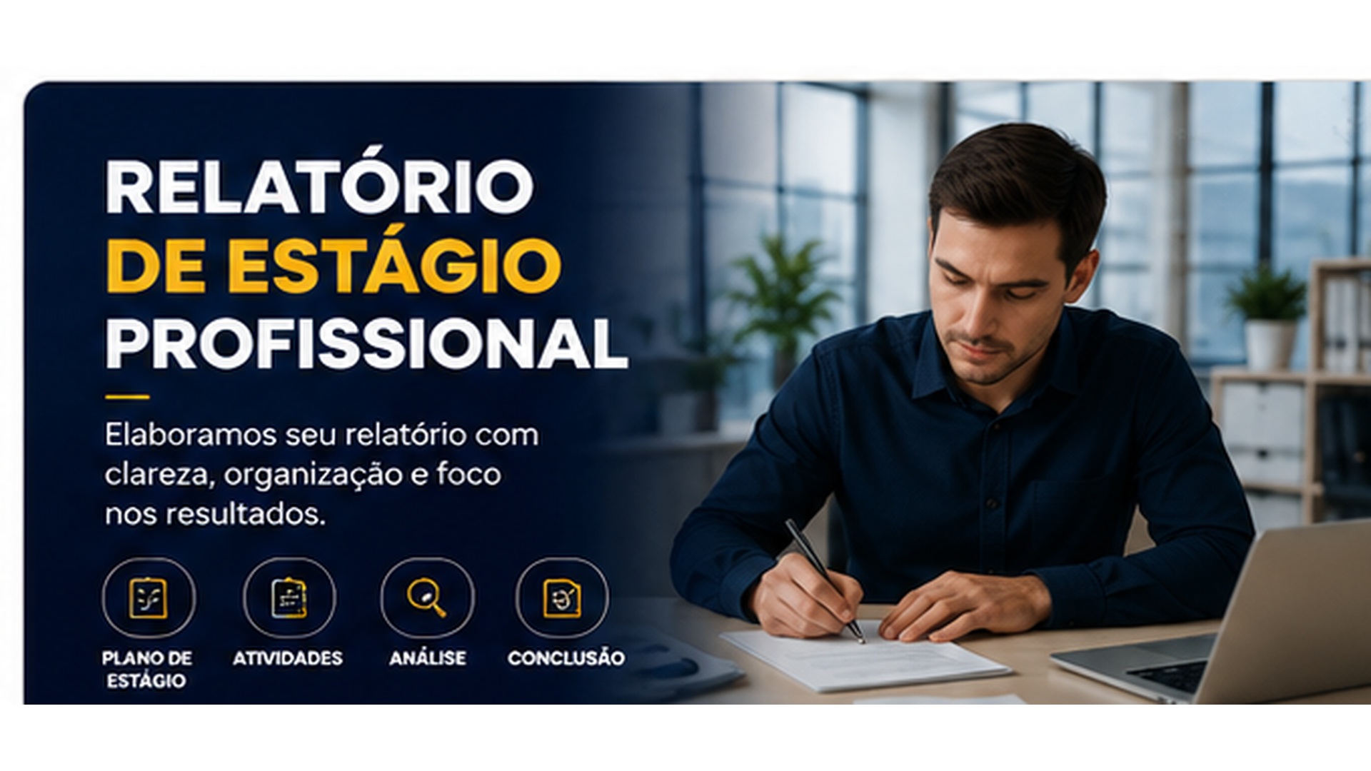 Estagiário organizando atividades e documentos para escrever um relatório de estágio