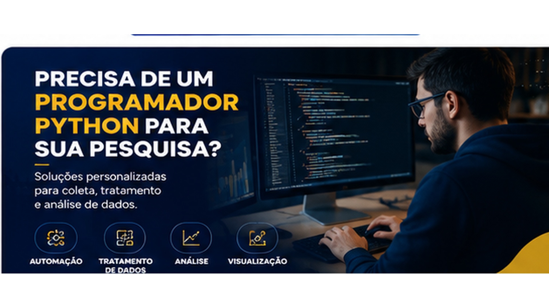 Programador usando Python para automatizar análise de dados de uma pesquisa científica