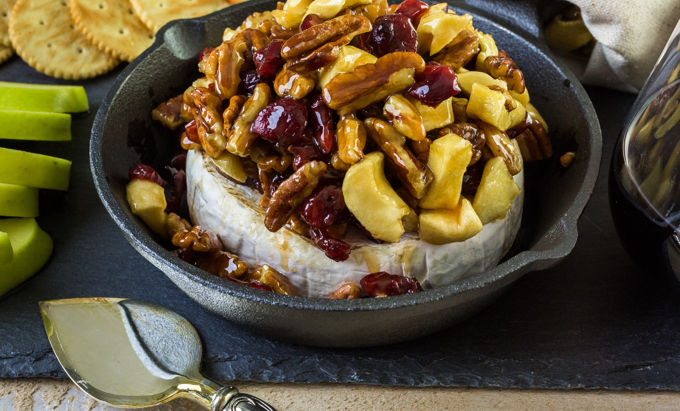 Baked Brie with Apples, Pecans and Dried Cranberries