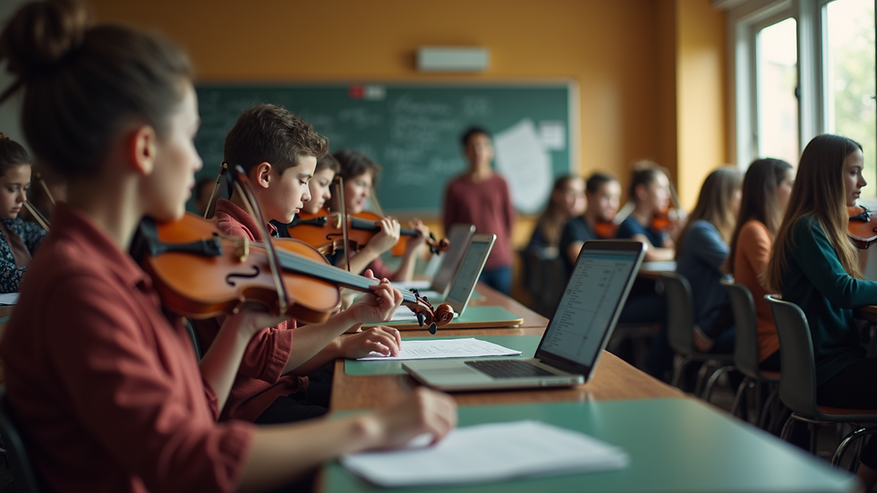 Eye-level view of a classroom engaging in a music performance