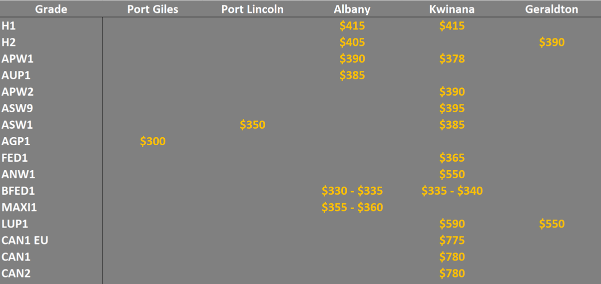 grain prices in the main ports in the SA