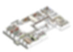 3D floor plan of an apartment with multiple rooms. Features include a spacious dining area, bedrooms, a kitchen, and colorful decor.