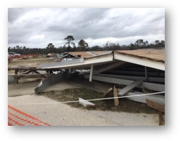 Collapsed roofs of pavilions at St. Andrews State Park. (Photo by Kelly Diaz)