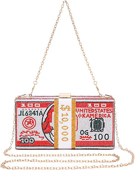 Thumbnail: Money Clutch Purse Rhinestone Bling Glitter Evening Handbag Dollar Crossbody Bag
