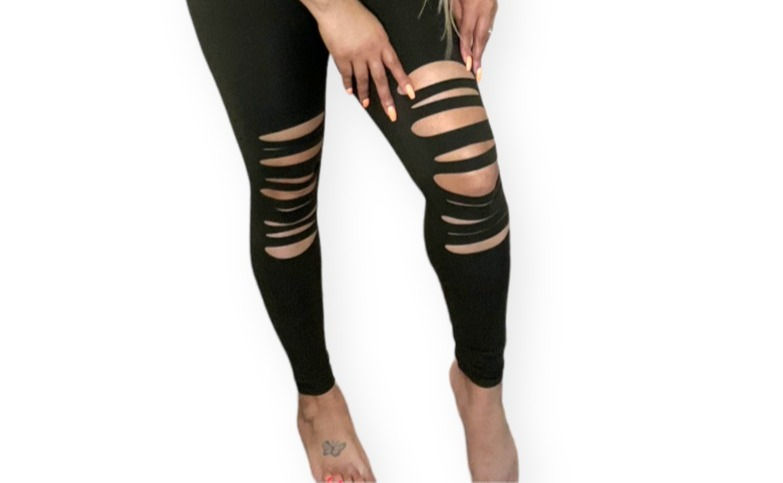 Thumbnail: (Plus)Ripped High Waist Leggings--Olive