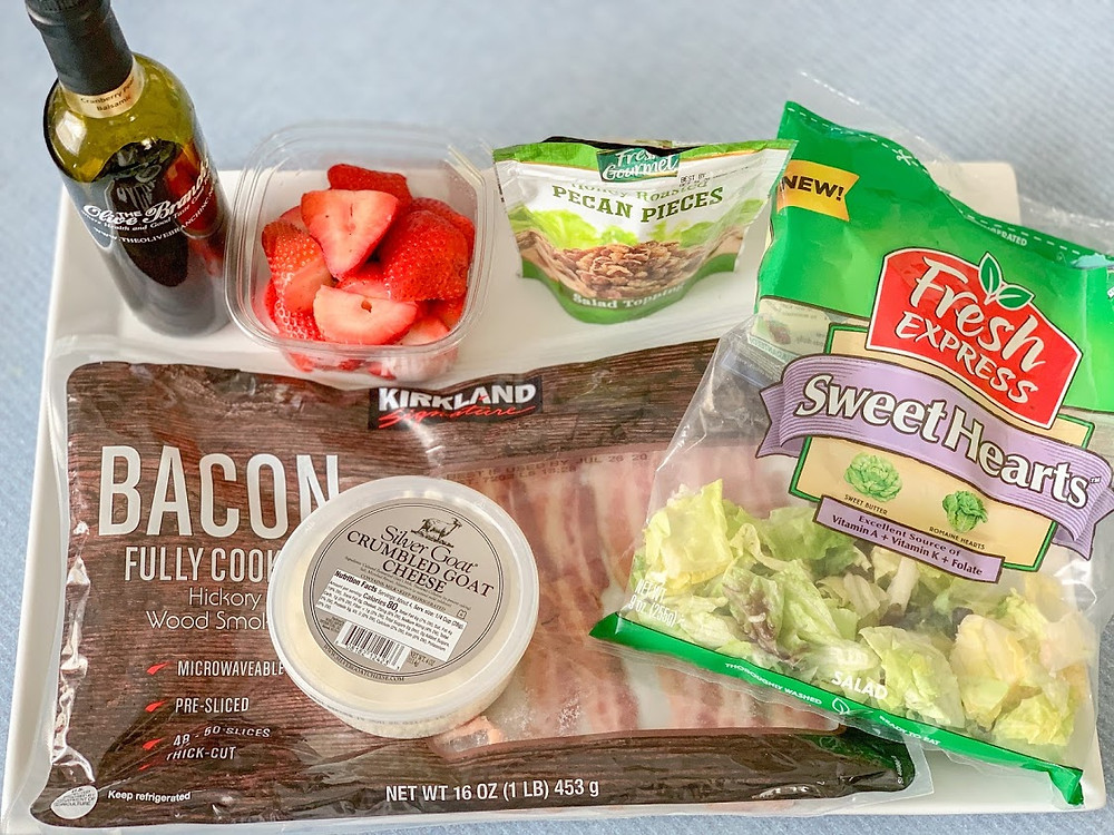 Summer Salad Recipe with Lettuce, Strawberries, Pecans, Goat Cheese, & Bacon | kitchensinkit ingredients