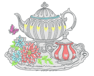 Teapot, Flowers, & Butterfly