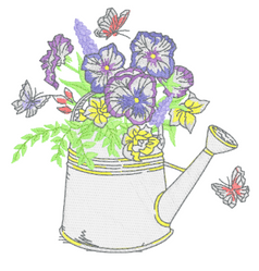 Pansies in Watering Can